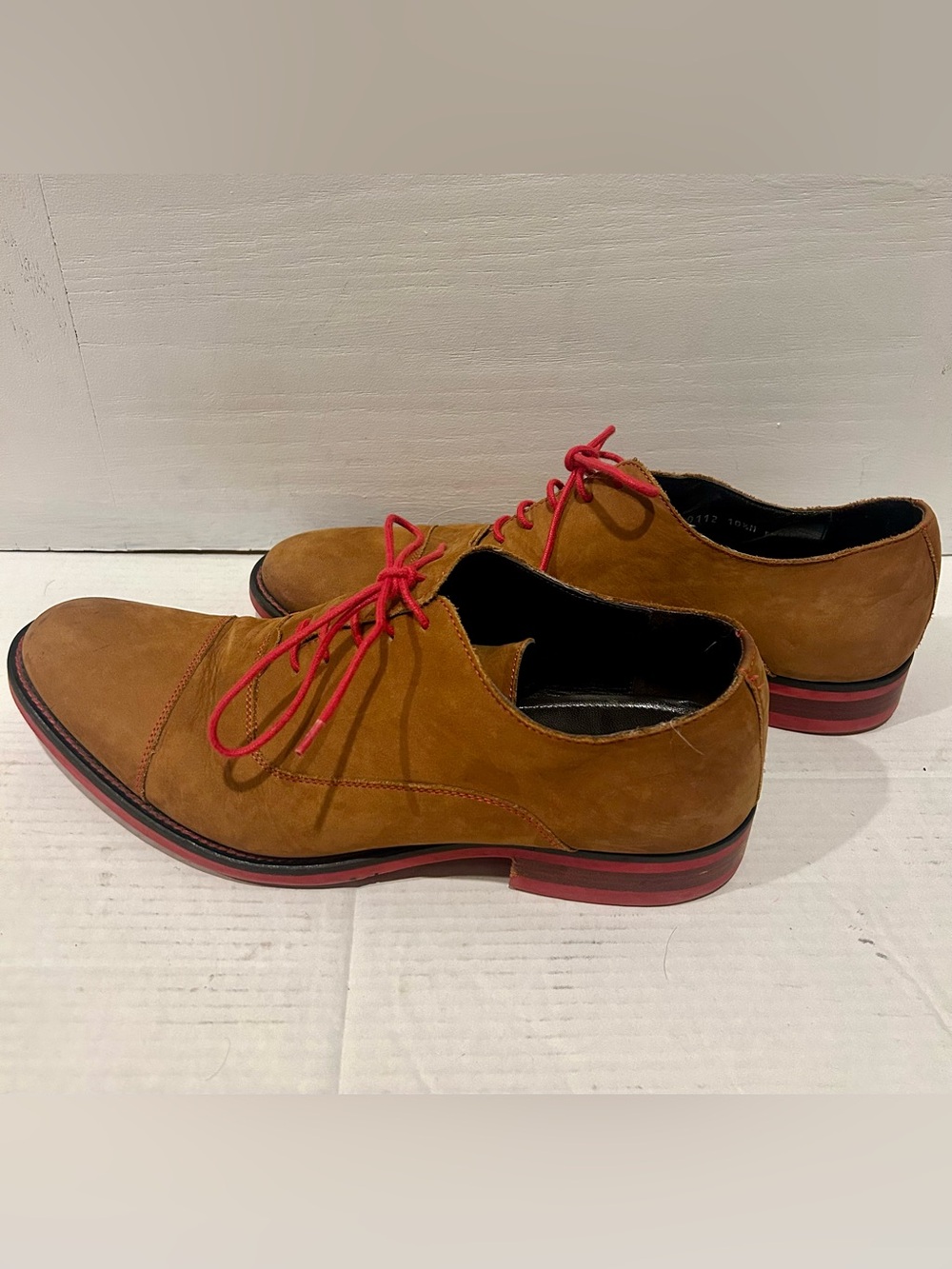 Donald J. Pliner Brown Suede Oxfords with Red Laces